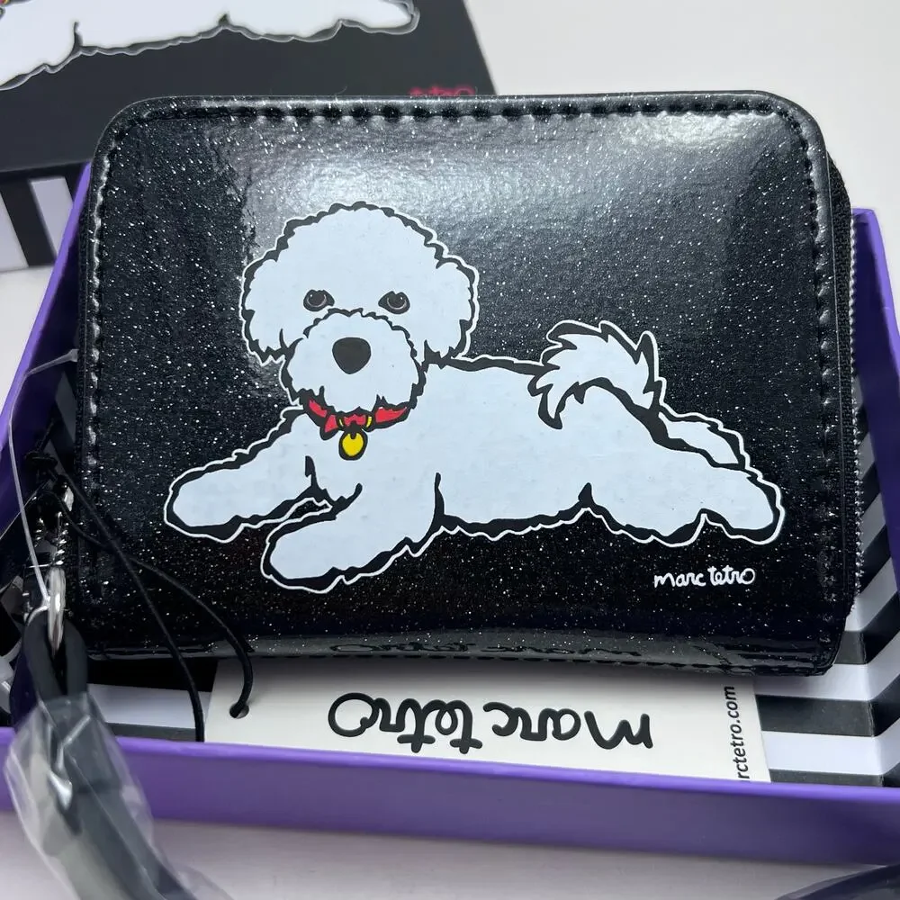 Marc Tetro Bichon Frise Black Zip Wallet, New in Box